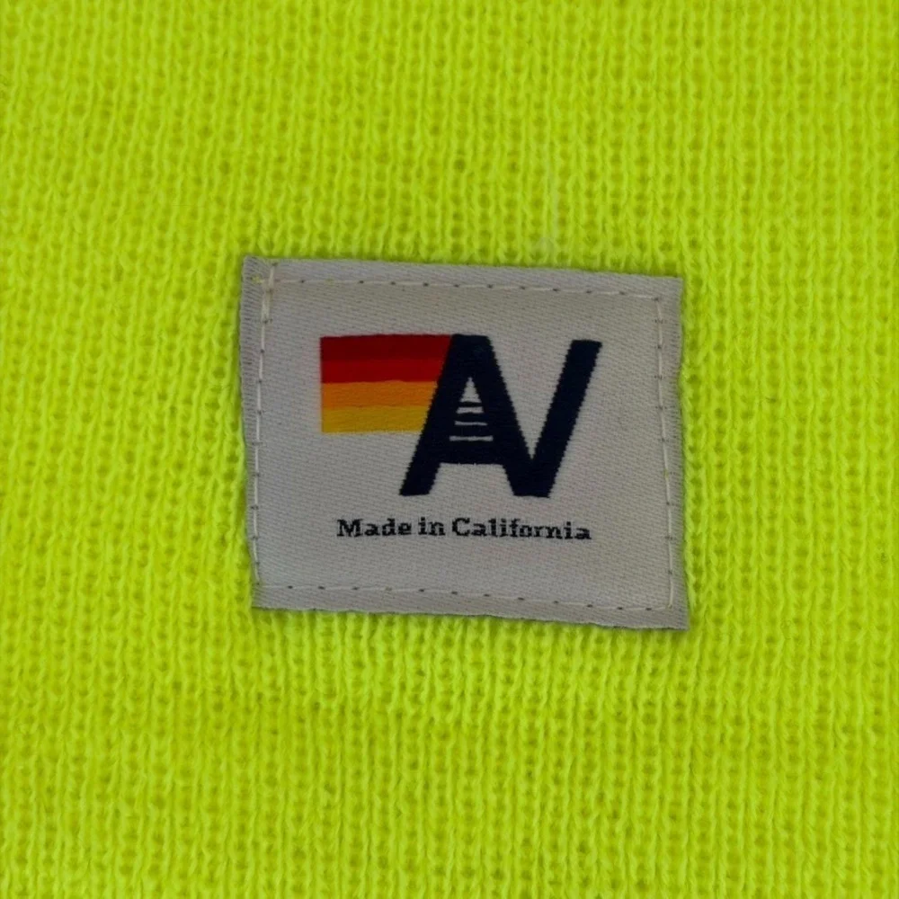 Aviator Nation Bolt Logo Full Rib Beanie Neon Yellow Unisex Made in USA